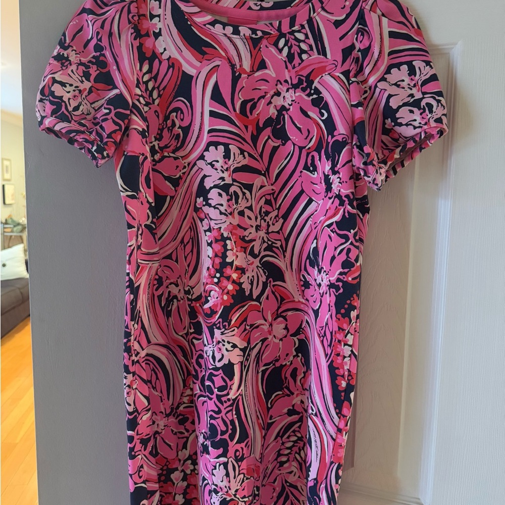 Lilly Pulitzer Girls XL Pink and Navy Floral Dress